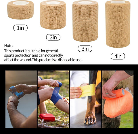6pcs 2in Self Adhesive Bandage Wraps, 12 Colors, 5 Yard Wraps for Sports