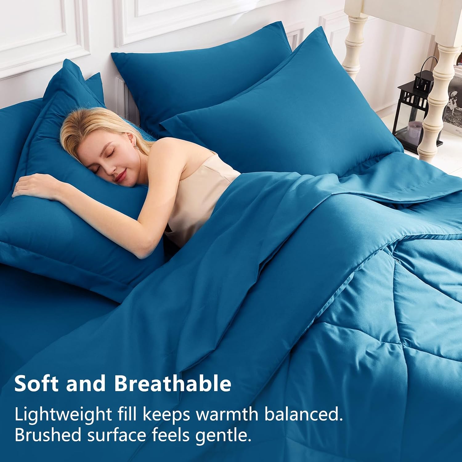 CozyLux King Size Comforter Set Teal - 7 Pieces Complete Bedding Set