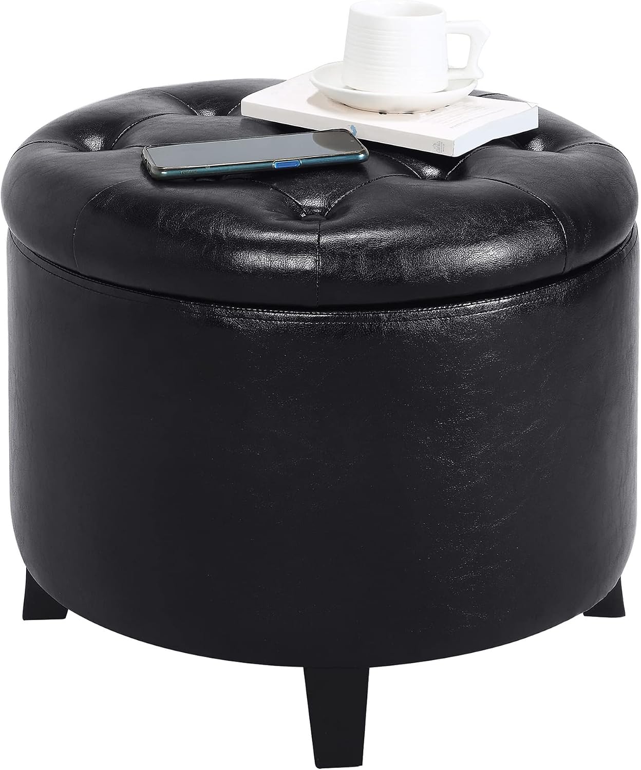 Convenience Concepts Designs4Comfort Storage Ottoman, Black Faux Leather