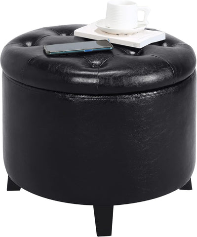 Convenience Concepts Designs4Comfort Storage Ottoman, Black Faux Leather