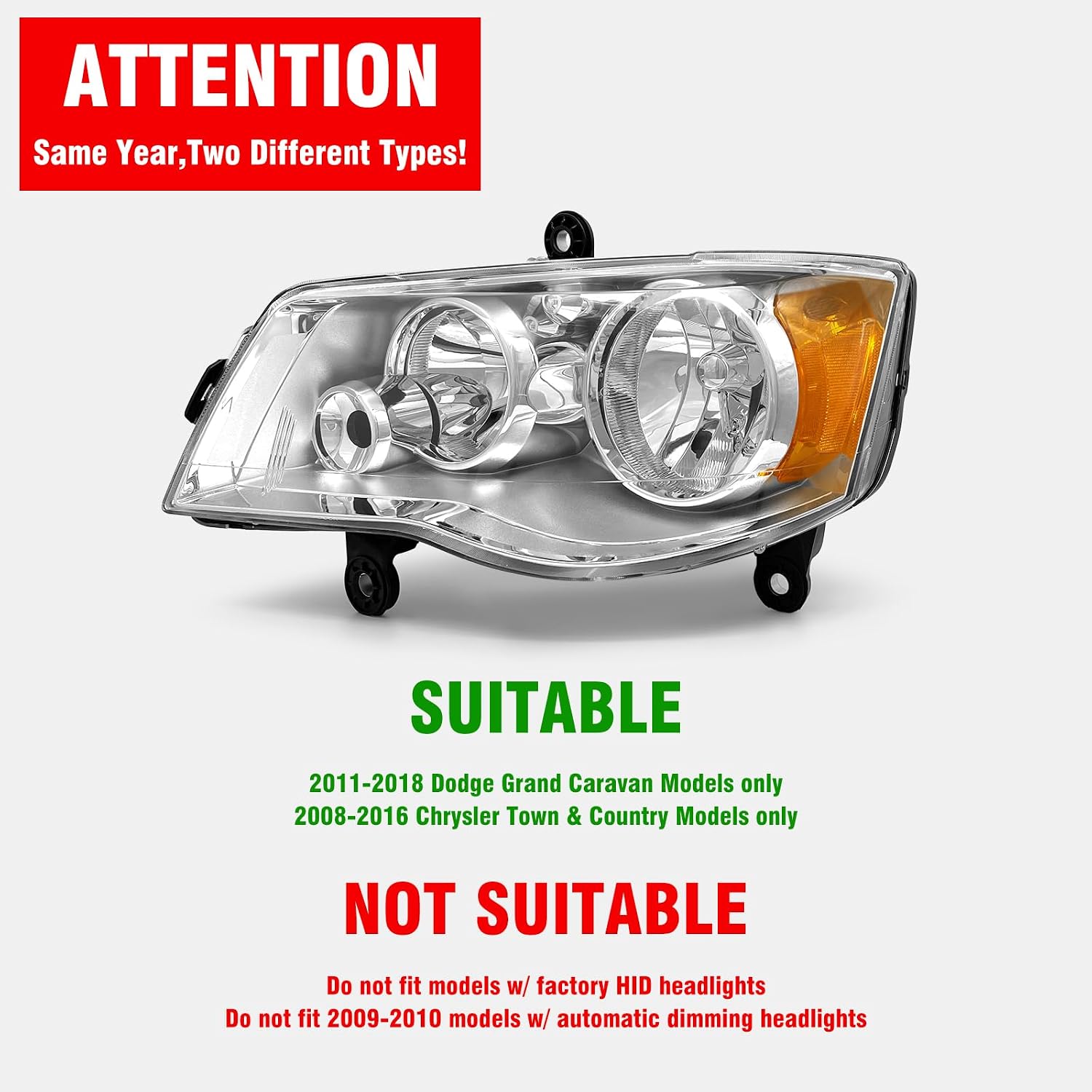 for 2008-2016, 2018-2020 Chrysler Town & Country Headlight