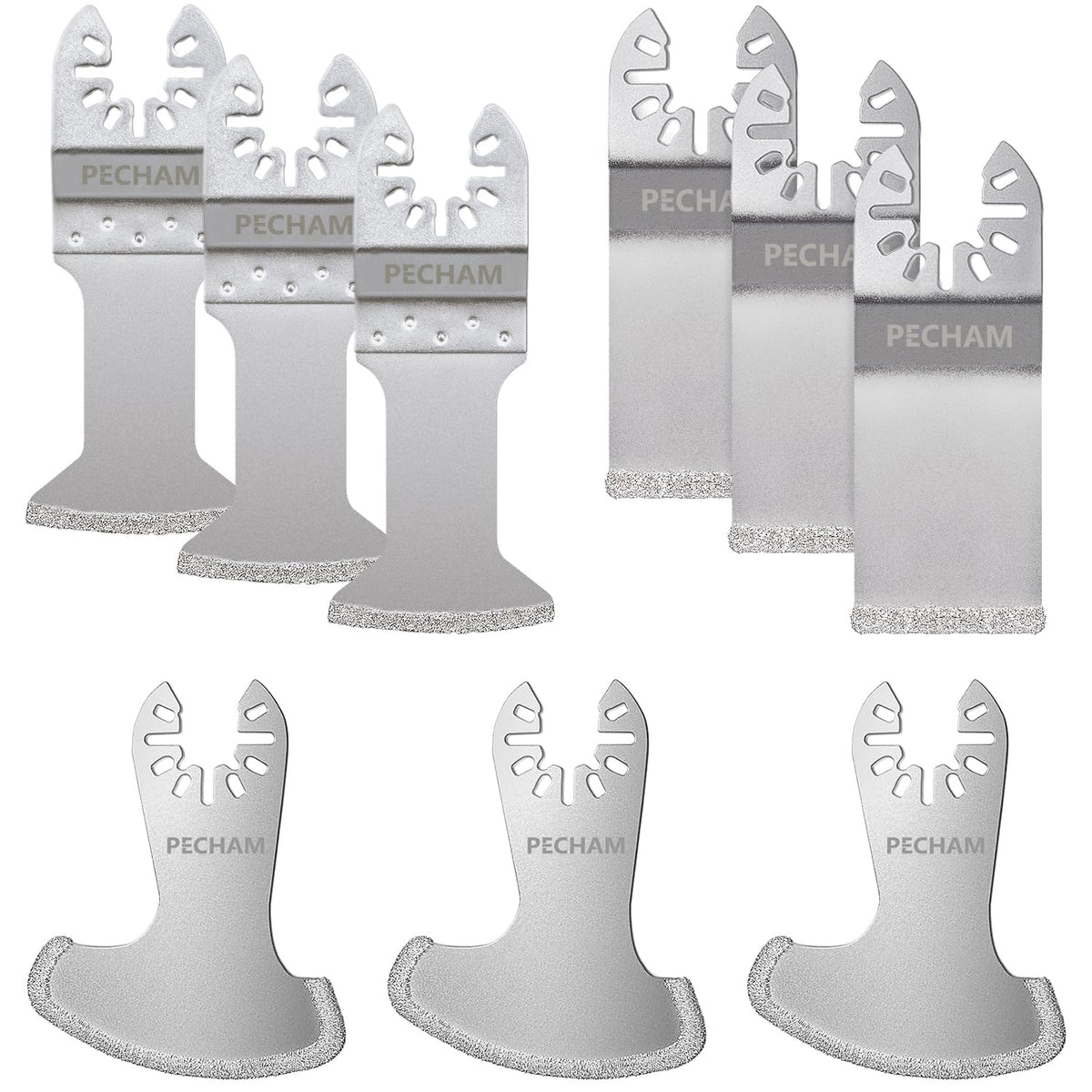 PECHAM 9PCS Diamond Oscillating Tool Blade, Multi Tool Blades Kits for Grout Removal and Soft Tile Cut, Fit Porter Cable Black & Decker Rockwell Ridgid Ryobi Milwaukee Chicago