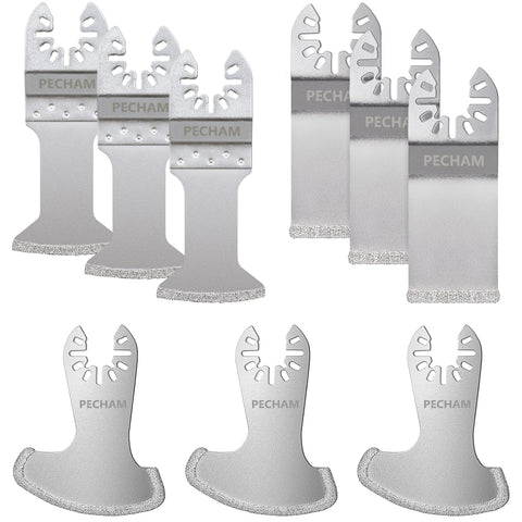 PECHAM 9PCS Diamond Oscillating Tool Blade, Multi Tool Blades Kits for Grout Removal and Soft Tile Cut, Fit Porter Cable Black & Decker Rockwell Ridgid Ryobi Milwaukee Chicago