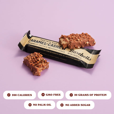 Barebells Protein Bars Caramel Cashew - 12 Count, 1.9oz Bars with 20g of High Protein - Chocolate Protein Bar with 1g of Total Sugars - Perfect on The Go Protein Snack & Breakfast Bar