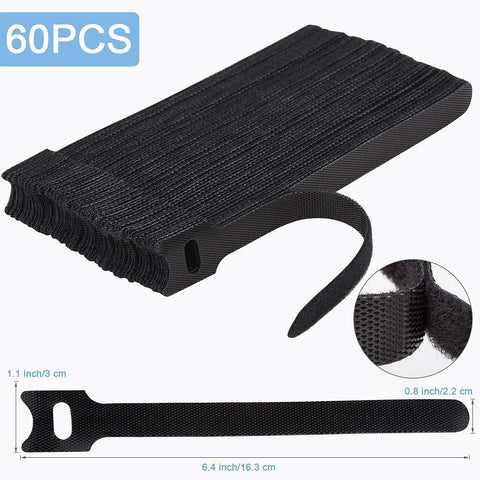 Nettbe 60 PCS 6 Inches Reusable Cable Ties, Adjustable Cord Straps Wire Organizer Cord Wrap and Hook Loop Cable Management