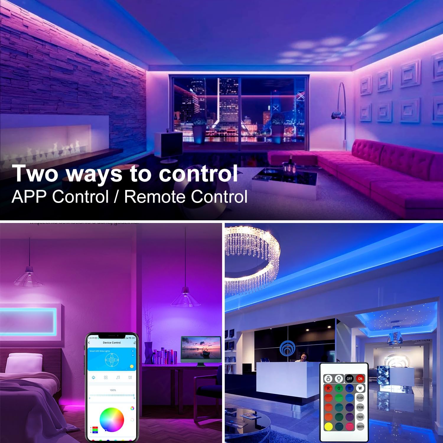 DAYBETTER LED Strip Lights 130ft Lights Strip for Bedroom, Desk, Indoor Room Bedroom Birthday Gifts RGB Decor with Remote and 24V Power Supply