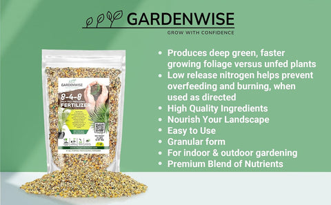 Gardenwise 8-4-8 Professional Palm Tree Fertilizer Plant Food; for Indoor Potted Plants and Outdoor Landscape Palm Trees; Quick-Release Nitrogen Fertilizer and Continuous Feeding (1/2 Quart)