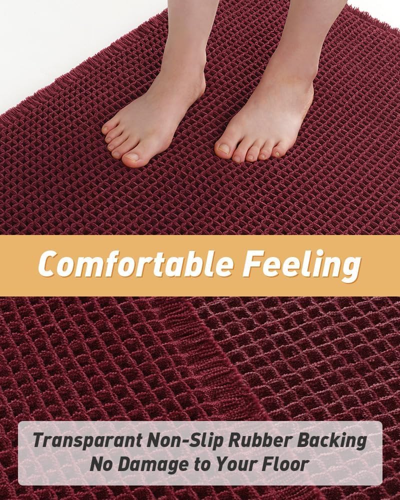 AMOAMI Upgraded Non Slip Absorbent Waffle Bath Mat 24" x 36", Red