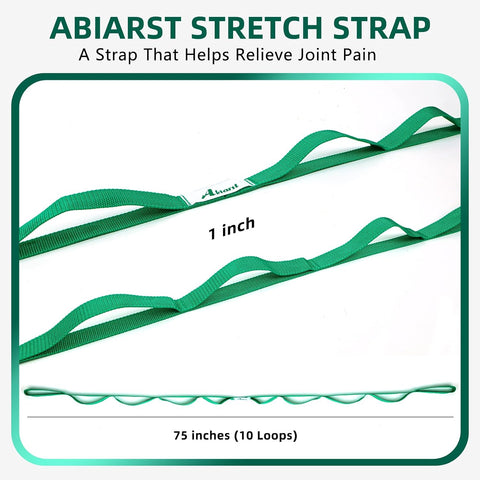 Abiarst Stretching Strap Yoga Straps for Physical Therapy, 10 Loops Non-Elastic Stretch Band for Pilates, Flexibility, Exercise and Gymnastics