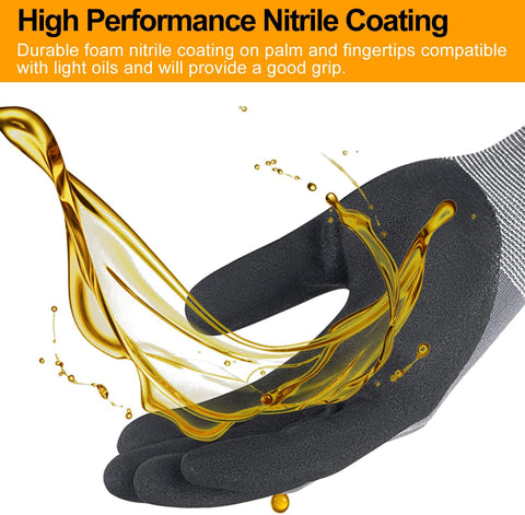 NEOTRIL Safety Work Gloves MicroFoam Nitrile Coated-3/6/12/36 Pairs,Breathable Nylon Working Gloves for Men Women