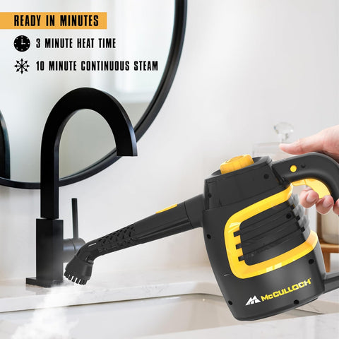 McCulloch MC1230 Handheld Steam Cleaner, 11 Accessories, 10 Min Runtime