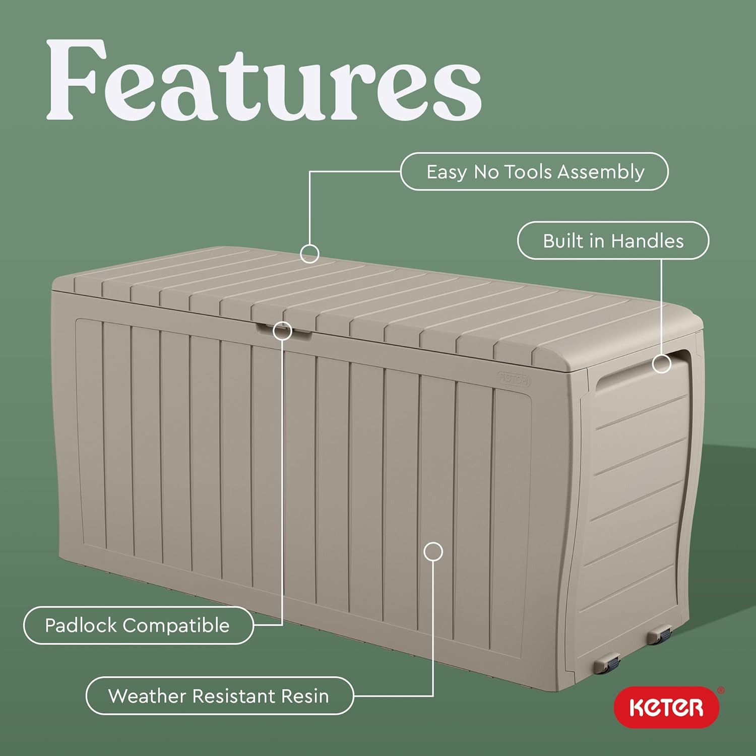 Keter Marvel 71 Gal Outdoor Storage Box for Patio and Pool Accessories