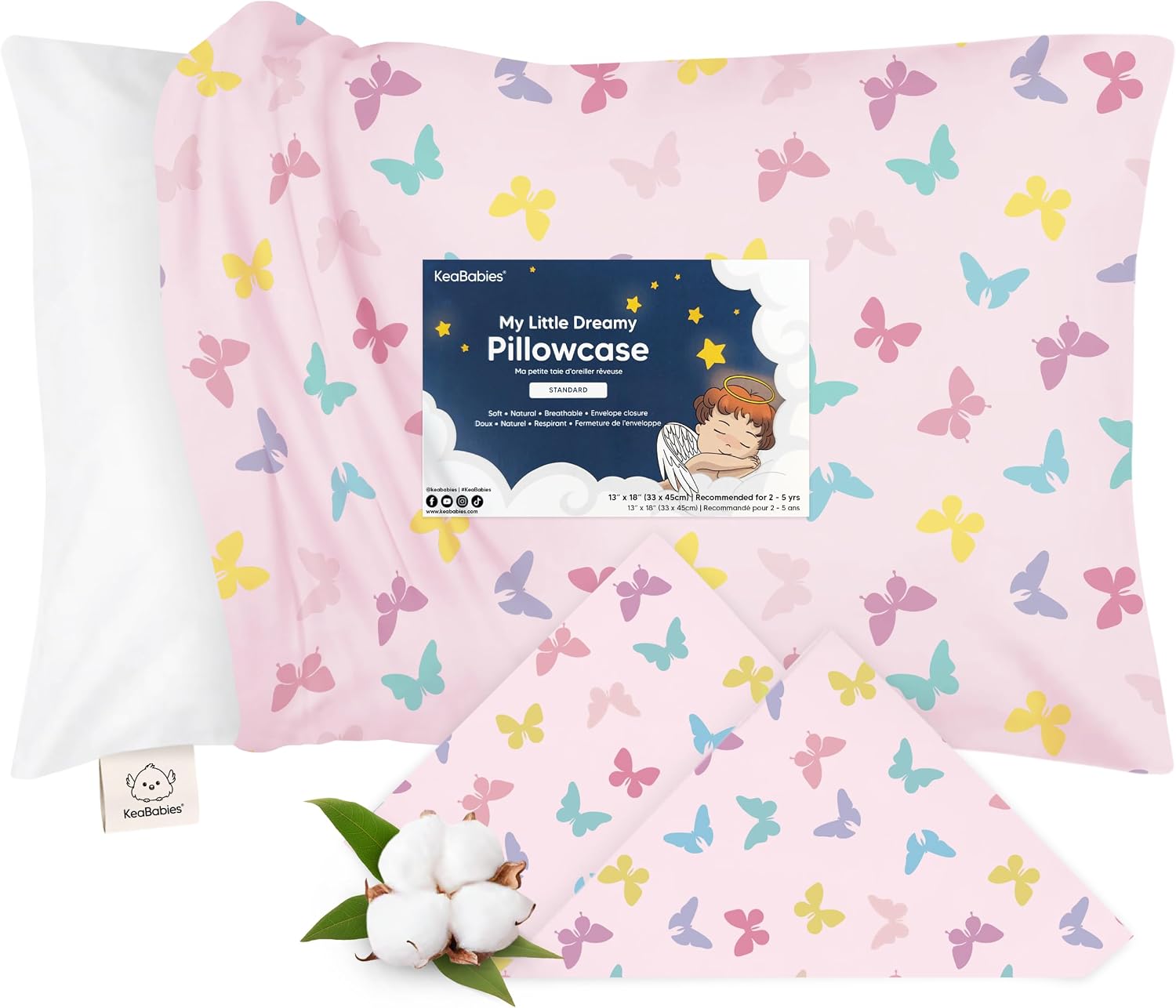 KeaBabies Toddler Pillowcase 13x18 Organic Cotton Cover, Flutter