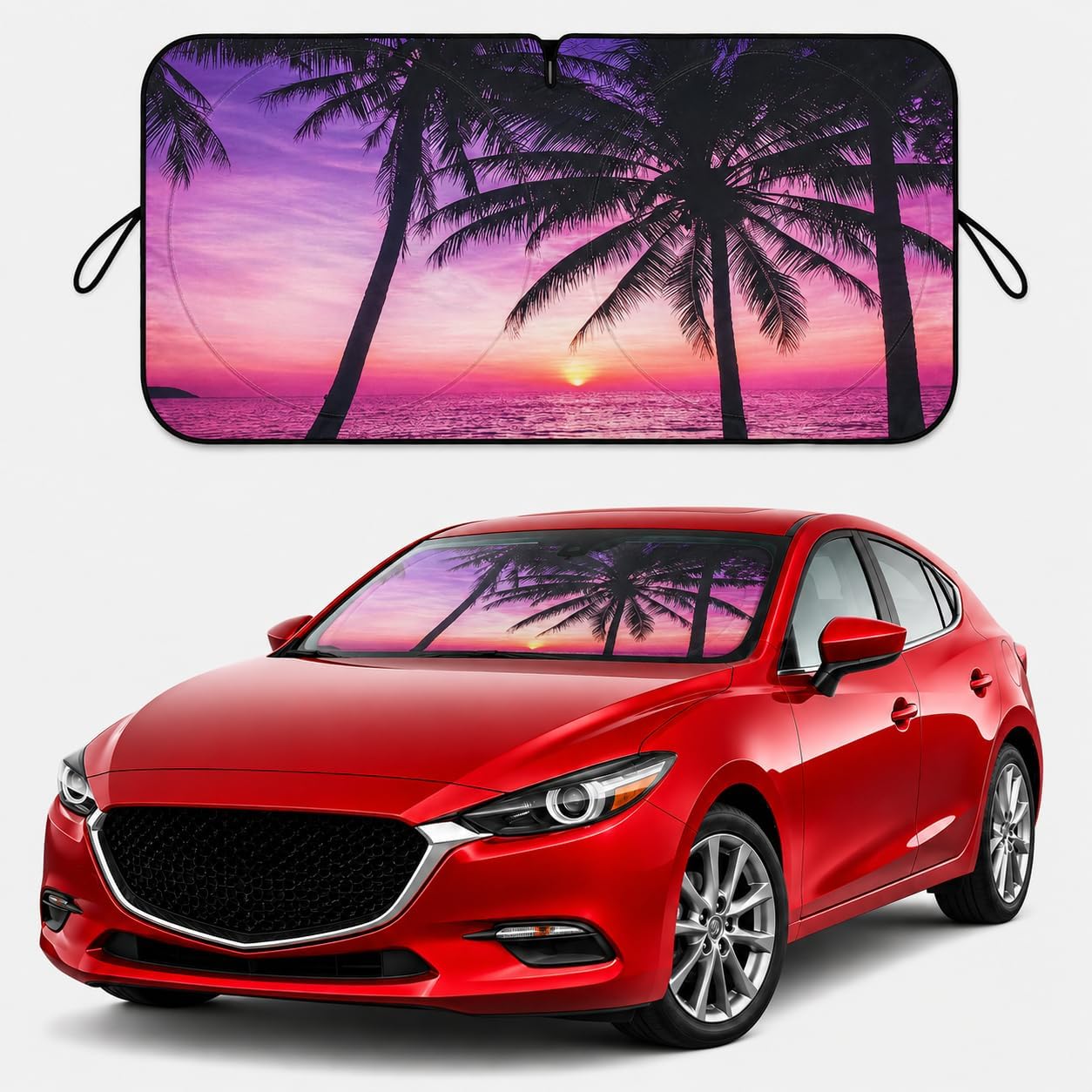 Car Windshield Sun Shade, Universal Fit Compact Sedan SUV, Vacation Style