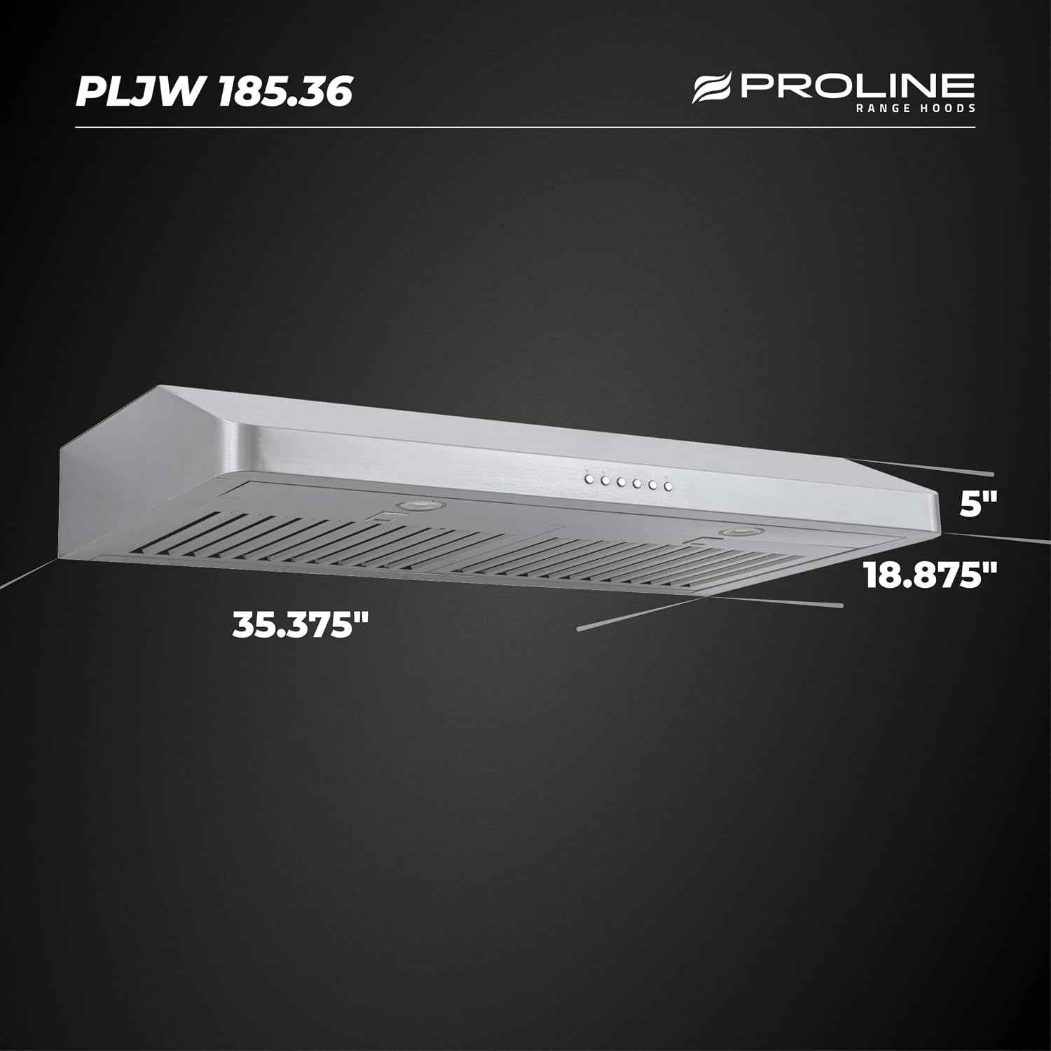 PROLINE 36-Inch Under Cabinet Range Hood, Ducted, 600 CFM, Stainless Steel, LED Lights, ULTRA-QUIET Blower Motor, 4 Speed, 3-Year Warranty, PLJW 185.36