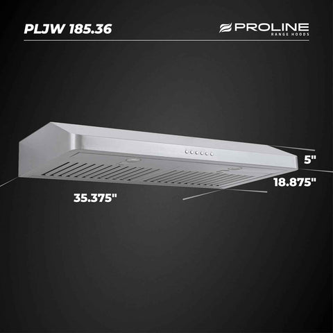 PROLINE 36-Inch Under Cabinet Range Hood, Ducted, 600 CFM, Stainless Steel, LED Lights, ULTRA-QUIET Blower Motor, 4 Speed, 3-Year Warranty, PLJW 185.36