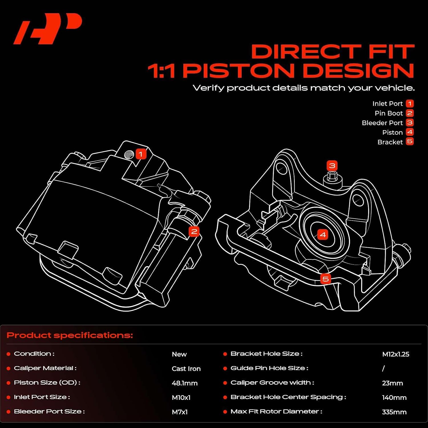 A-Premium Rear Left and Right Side Disc Brake Caliper with Bracket