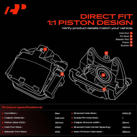 A-Premium Rear Left and Right Side Disc Brake Caliper with Bracket