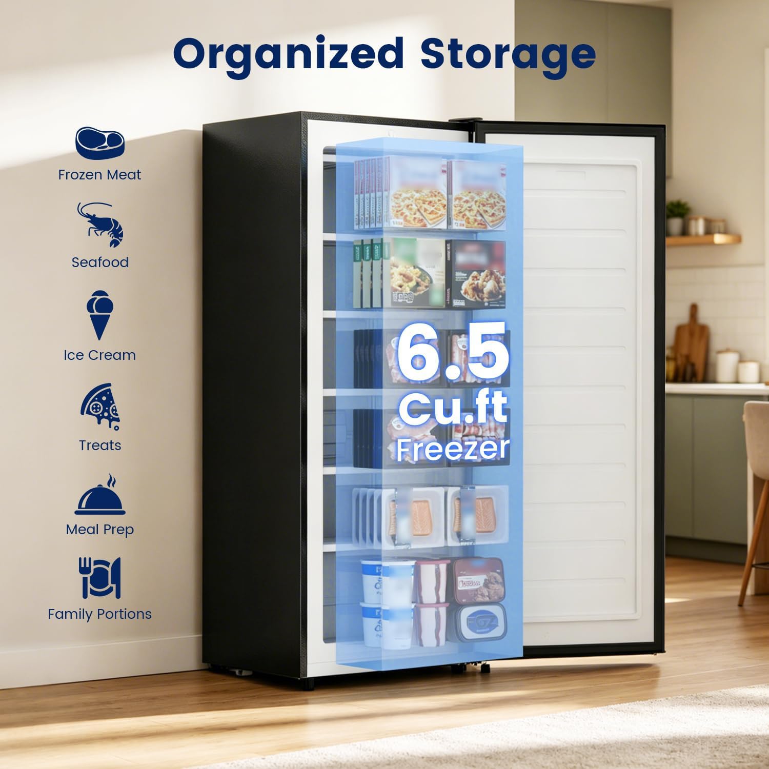 BANGSON 6.5 Cu.ft Upright Freezer for Apartment, Black