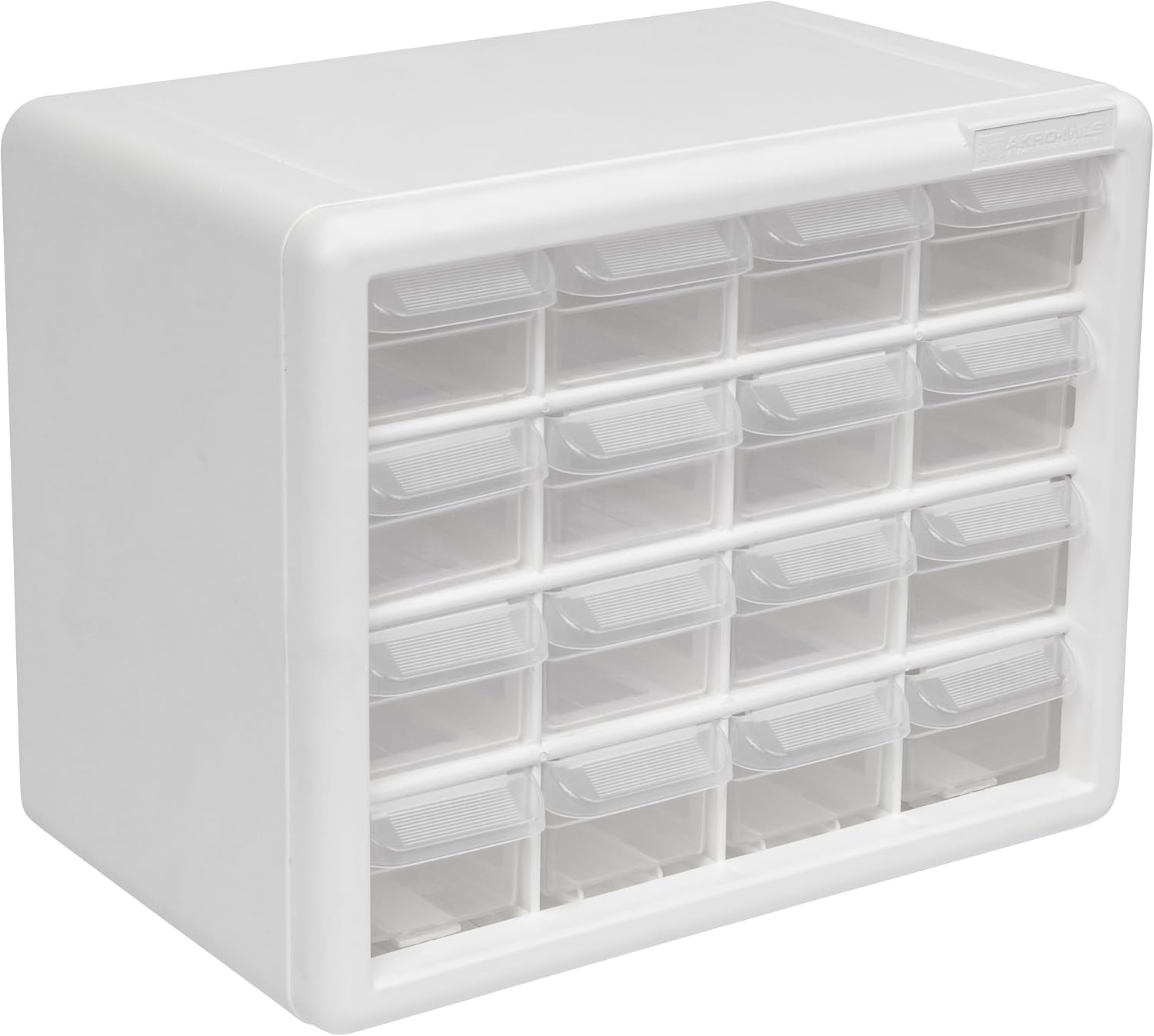 Akro-Mils 16-Drawer Plastic Storage Cabinet, 10.5"W x 6.5"D x 8.5"H, White
