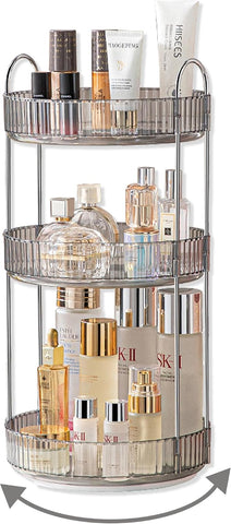 Asayuee 360 Rotating Makeup Organizer,3 Tier Large Capacity Make Up Organizers and Storage,Makeup Organizer for Bathroom,Cosmetic Perfume Stand Organizer(Grey-3 Tier)