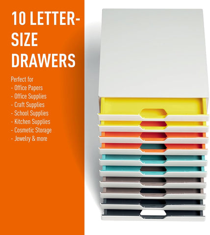 Durable, Varicolor Drawer Organizer, 10 Color Coded Drawers, White