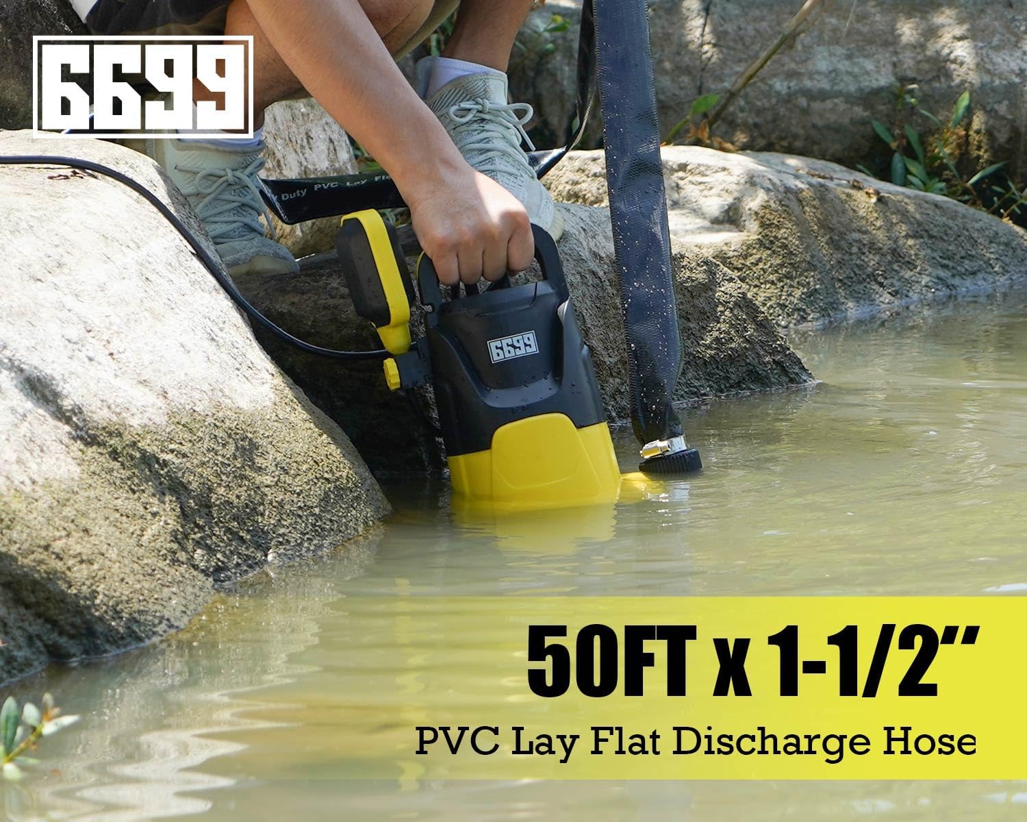 Discharge Hose 1-1/2-Inch by 50-foot Sump Pump Hose with 2pcs SUS 304 Clamps Pool Backwash Hose for Draining/Removing Water Lay Flat Hose 1550