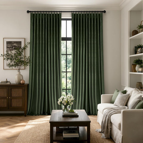 MIULEE Velvet Pinch Pleated Extra Wide Olive Green Blackout Curtains 70x84