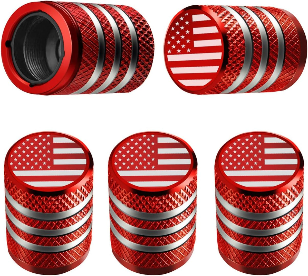 DECURCAR Tire Valve Stem Caps 5 Pack American Flag - Red