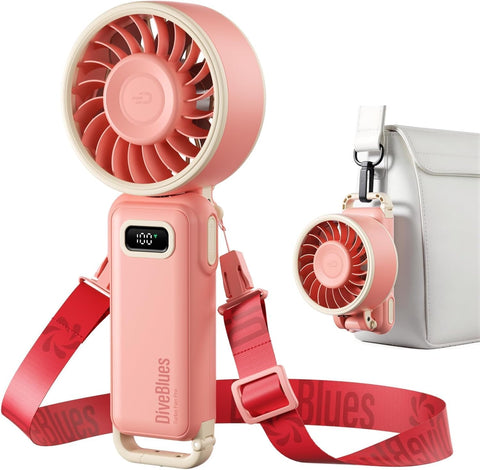 Diveblues Portable Turbo Fan, Pink Travel Fan, Wearable Neck Fan