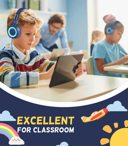 Cowyawn USB Type C Kids Headphones for School, Wired Toddler Headphones, 94dB Volume Limited, HD Stereo Sound, Foldable Lightweight On-Ear Wired Headphones for Kids/Children/Teens/Boys (Dark Blue)
