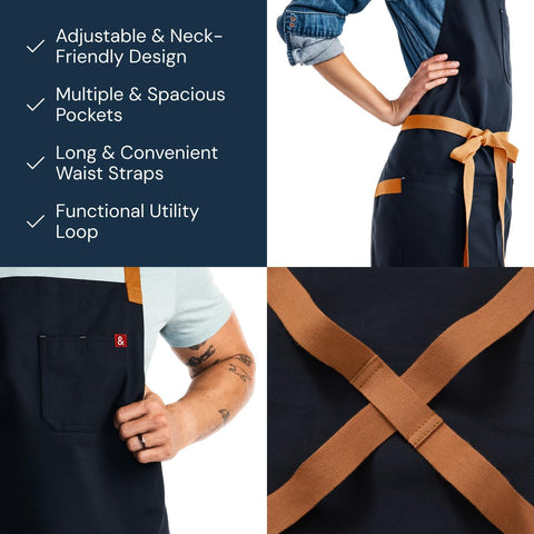 hedley & bennett Crossback Chef Apron, Pockets & Towel Loop, Midnight Blue