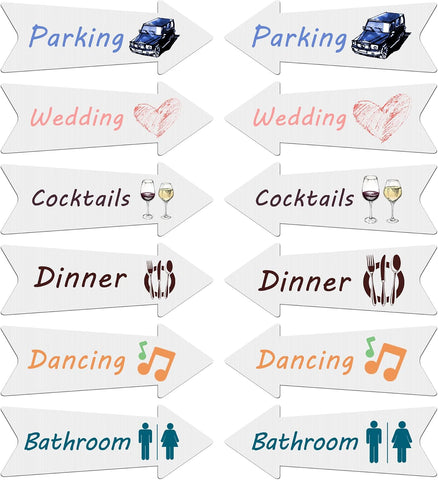 Blank Arrow Signs With Stakes 6 Pack - 17 x 6 Inches Wedding Directional Yard Signs, This Way Arrow Birthday Party Signs