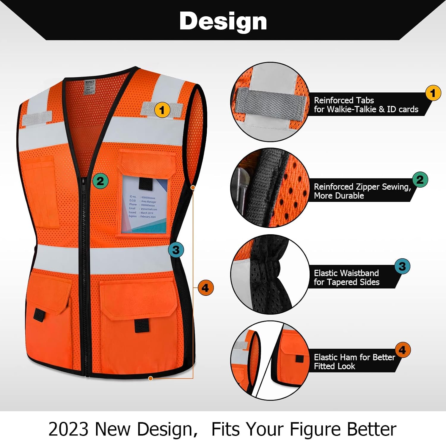 TCCFCCT Safety Vest for Women 11 Pockets Mesh Reflective Vest, Orange XXL