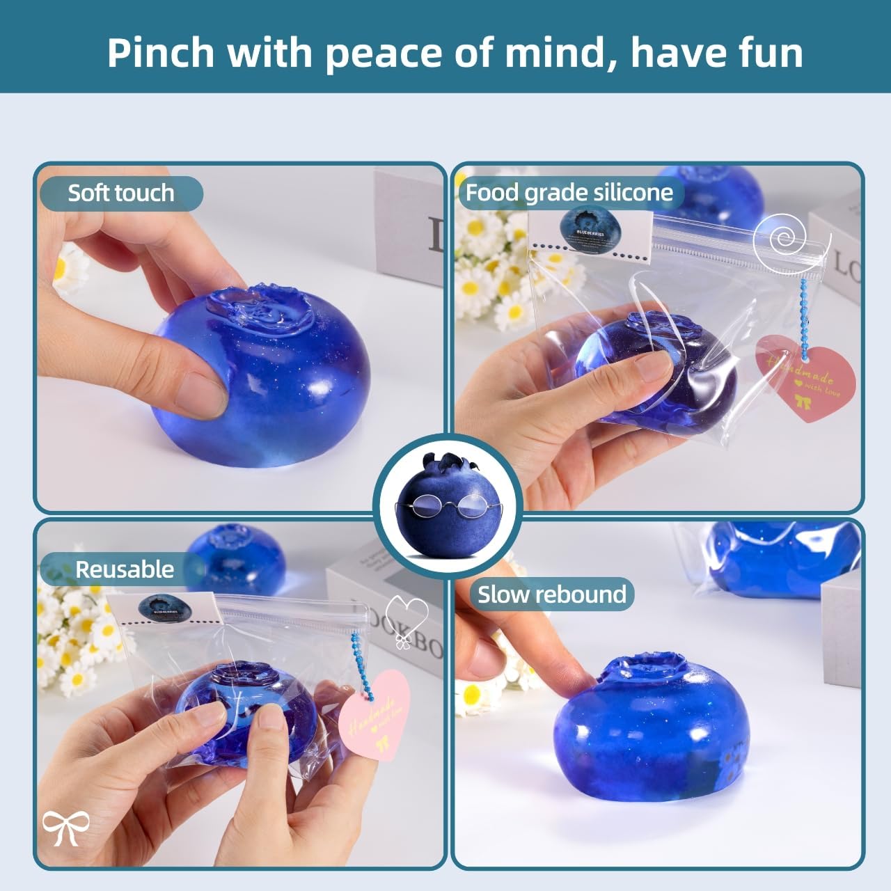 Handmade Silicon Taba Clear Blueberry Squishy,Safe & Non-toxic Sticky Big Jumbo Mochi Squishy Toy for Kids & Adults, Cute Stress-Relief Fidget Squeeze Toys for Relaxation & Sensory Play