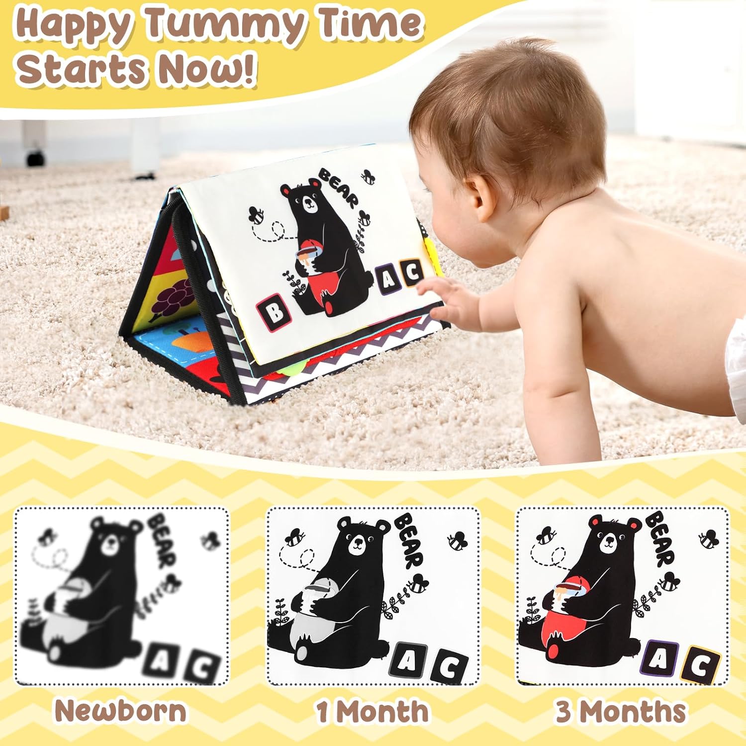 URMYWO Tummy Time Mirror Toys, High Contrast Baby Toys for Newborn