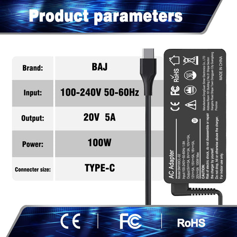 Universal 100W USB-C Laptop Charger for Lenovo,HP,Acer,Dell,Asus,Mac Book Pro/Air 16, 15, 14, 13 Inch, Chromebook, Lenovo ThinkPad and Type-C Adapter Charger (SM100CL-01)