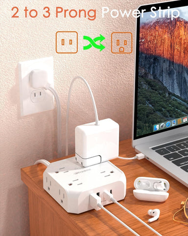 2 Prong Power Strip, WRXDMC 2 Prong to 3 Prong Outlet Adapter