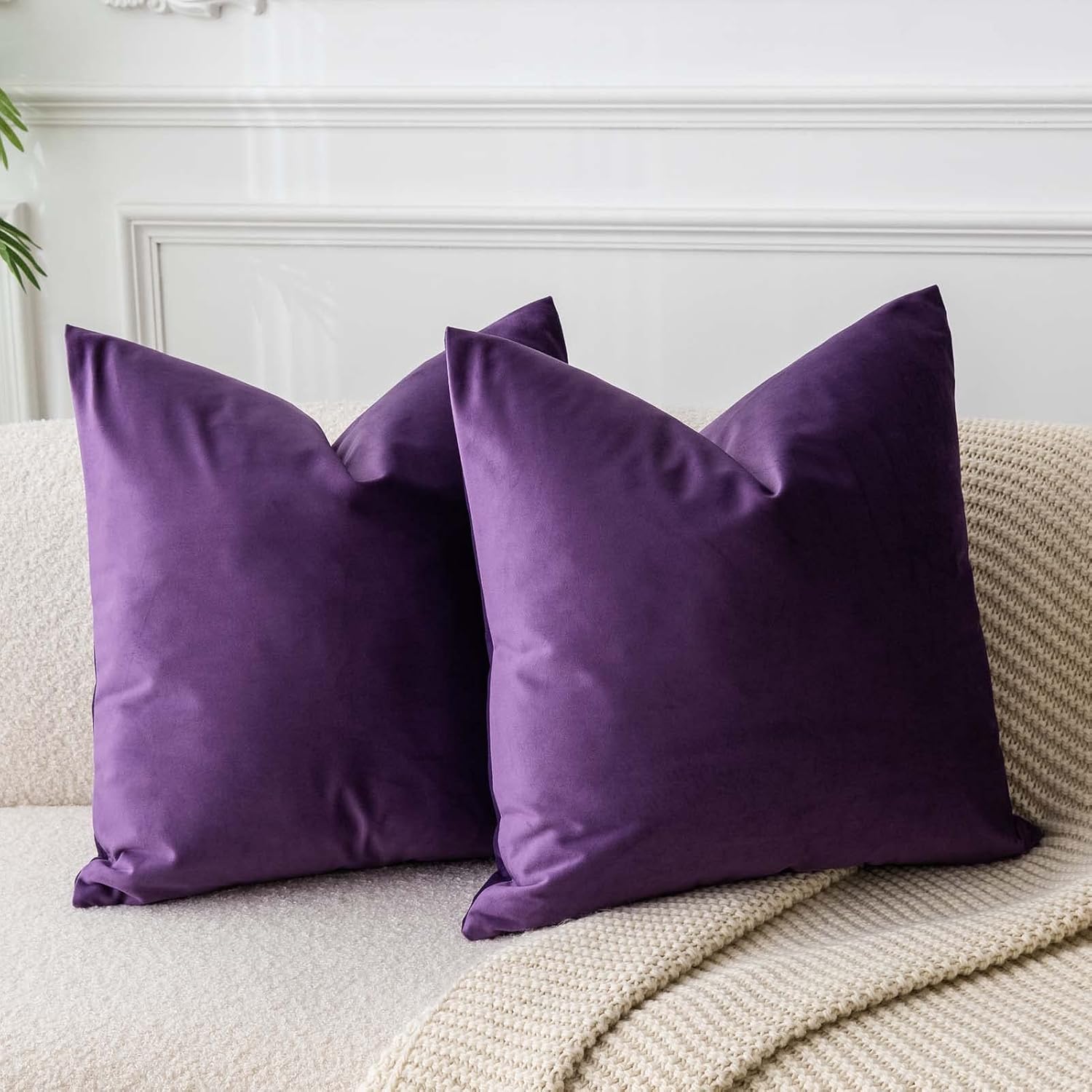 16x16 Velvet Throw Pillow Covers Set of 2 for Couch Sofa Bed,Purple