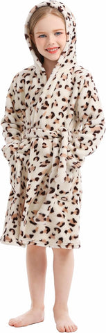 Toddler Robes Cute Pattern Bathrobe Unisex Kids Robe Baby Flannel Hoodie Pajamas Sleepwear