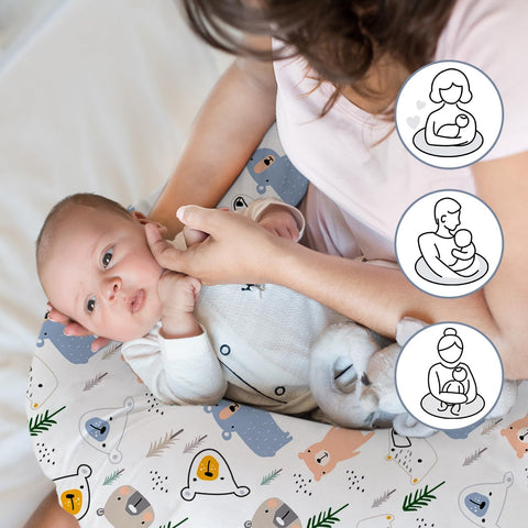 Little Grape Land Nursing Pillow for Infants, Extra Firm Breastfeeding Pillows, Baby Pillow for Nursing, Bottle Feeding with Machine Washable Cover & Breathable Filling (Bear)