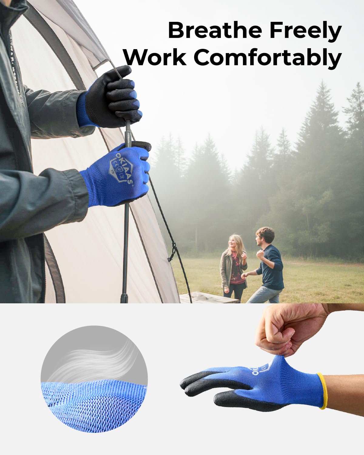 OKIAAS PU Coated Work Gloves Men, Ultra Grip & Lightweight, 12 Pairs Bulk