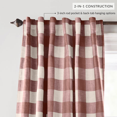Grainger Buffalo Check Blackout Window Curtain, Red - 52" W x 84" L