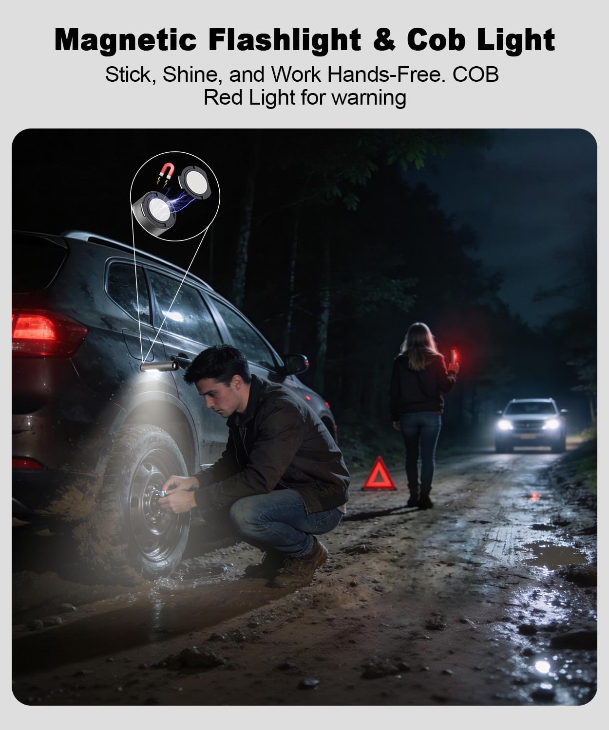Small Powerful Flashlights,LED Pocket EDC Flashlight Rechargeable with Magnetic Base&Hanging Loop,1500 High Lumens,Dual Switch,COB Red Light,7 Modes,USB C Flash Light for Home Emergency Car Camping2PC