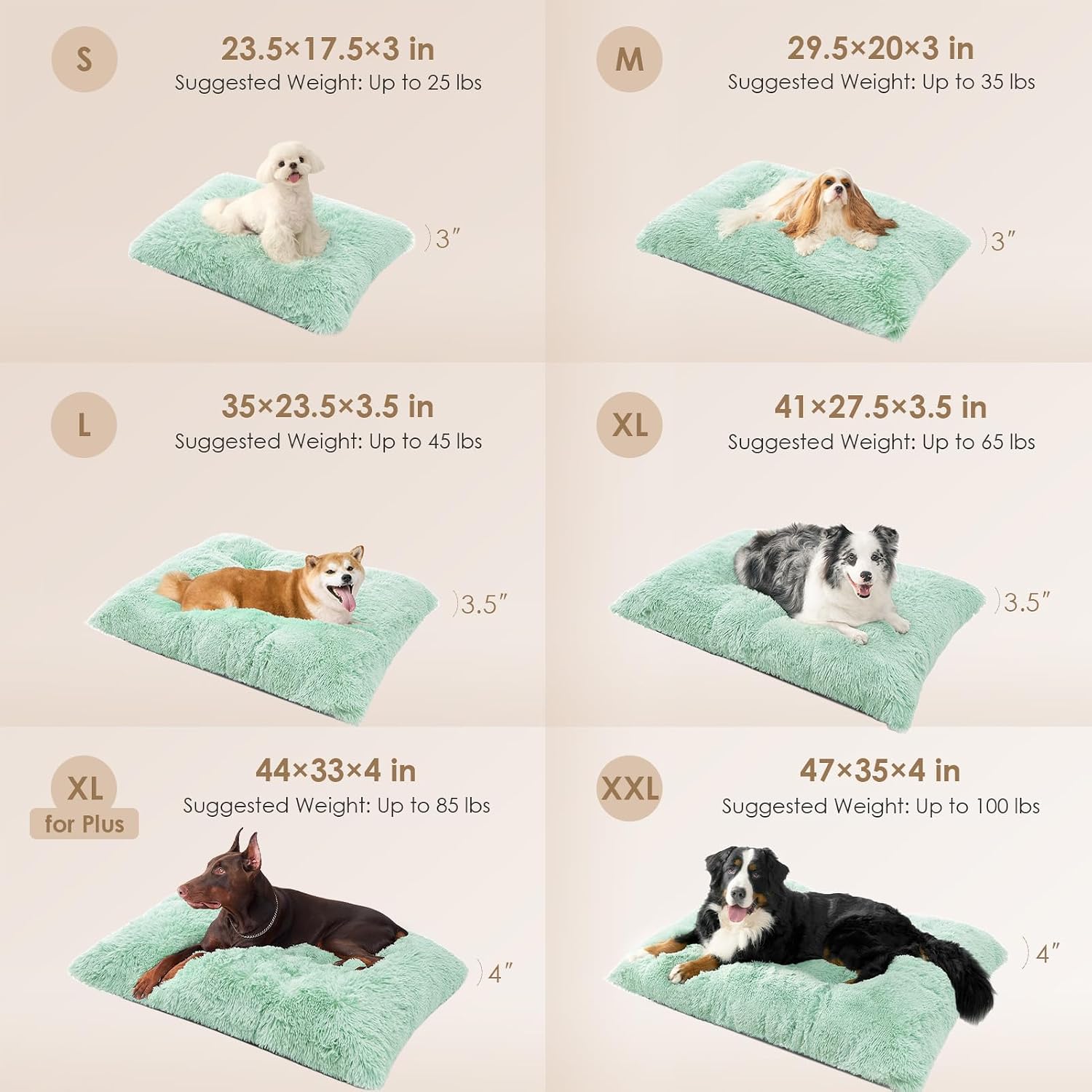 EHEYCIGA Fluffy Dog Crate Bed for Small Dogs, Plush Crate Pad, Apple Green