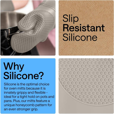 GORILLA GRIP Silicone Oven Mitts, 550F Heat Resistant, 12.5x8.3, Almond