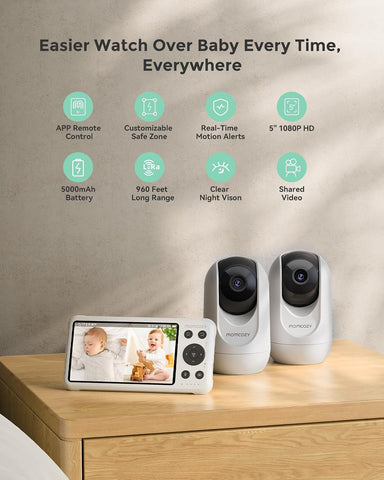 Momcozy BM04 Smart WiFi Baby Monitor with 2 Cameras, 5" 1080P Split Screen