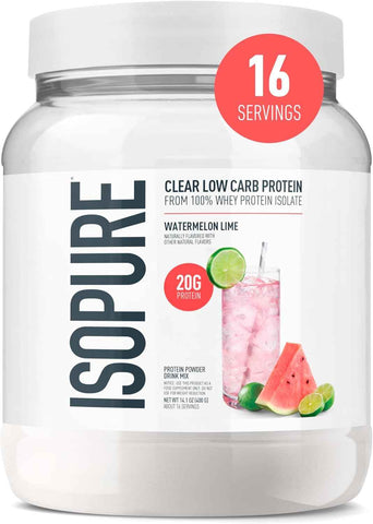 Isopure Clear Whey Isolate Protein Powder, Lactose Free, Gluten Free, Naturally Flavored, Watermelon Lime, 20g Protein Per Serving, 14.1 Oz, 16 Servings (Packaging May Vary)
