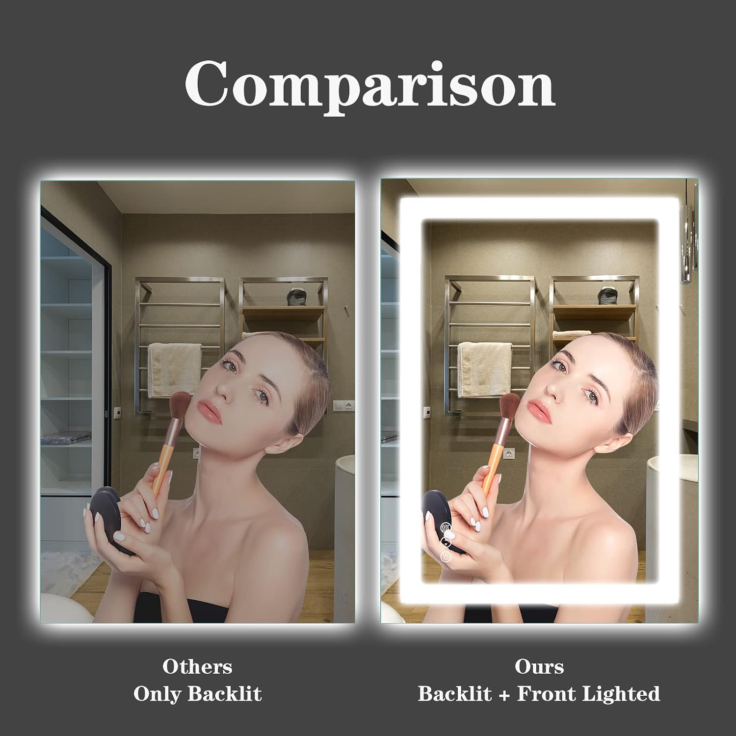 Amorho 24"X32" LED Bathroom Mirror with Lights, Front Lit and Backlight