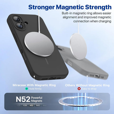 Miracase Silicone & Magnetic for iPhone 16 Case, Black